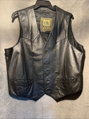 Adler Black Leather Men's Vest - Sleek Button-Front Waistcoat